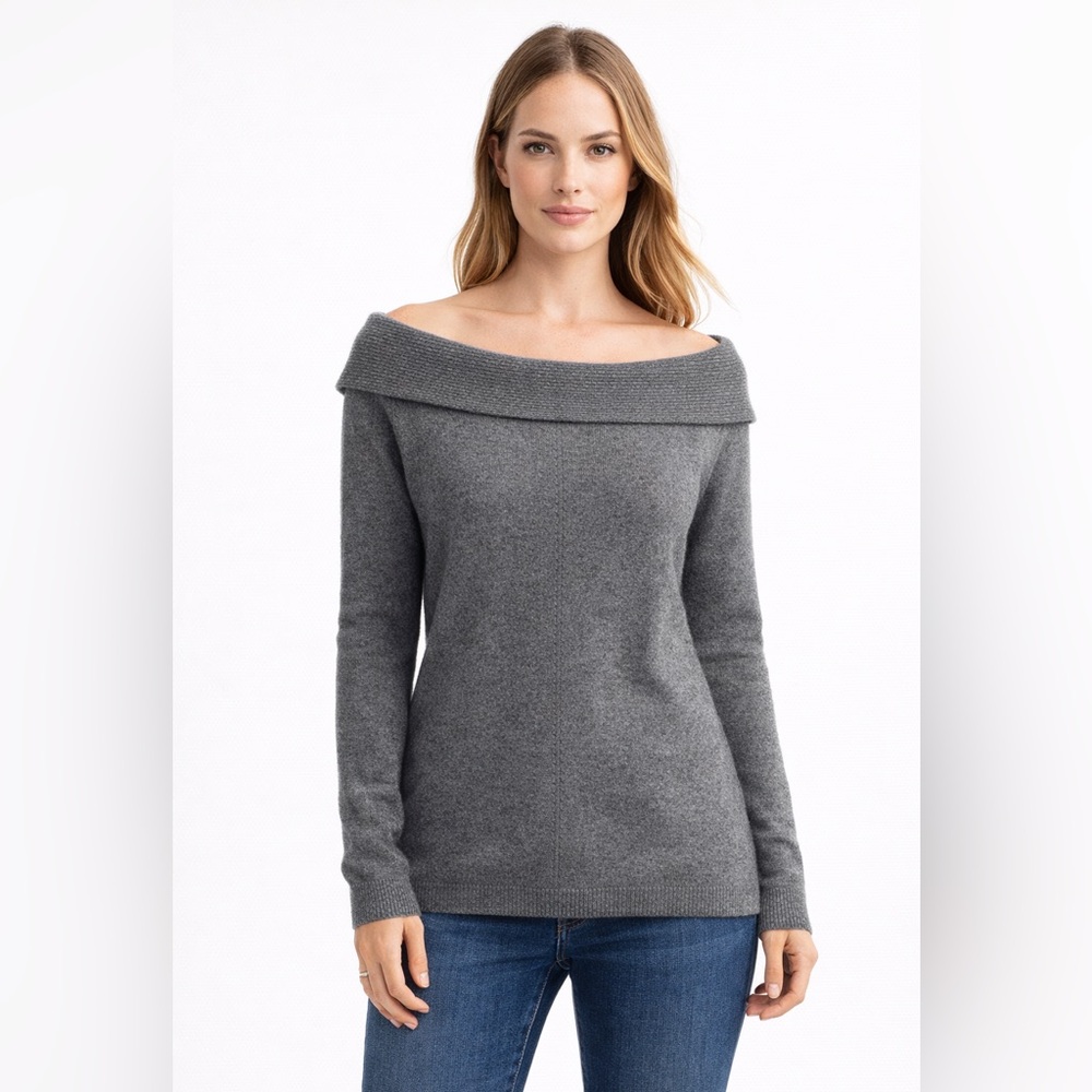 Cashmere 100% Artelier by Nicole Miller Pointelle Sweater L Gray